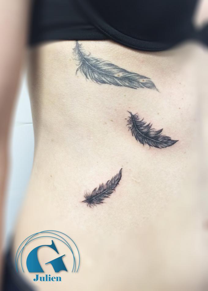 Modèle de Tatouage de Plume sur les Côtes , Graphicaderme